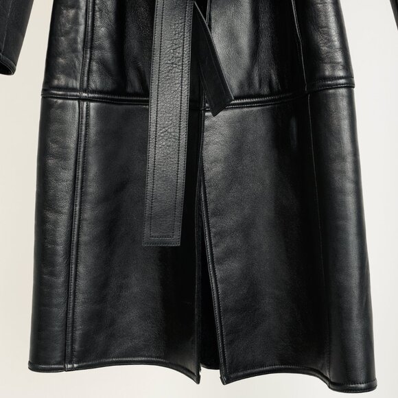 Balenciaga PF/19 Black Leather Shearling Belted Trench Coat - Picture 8 of 13